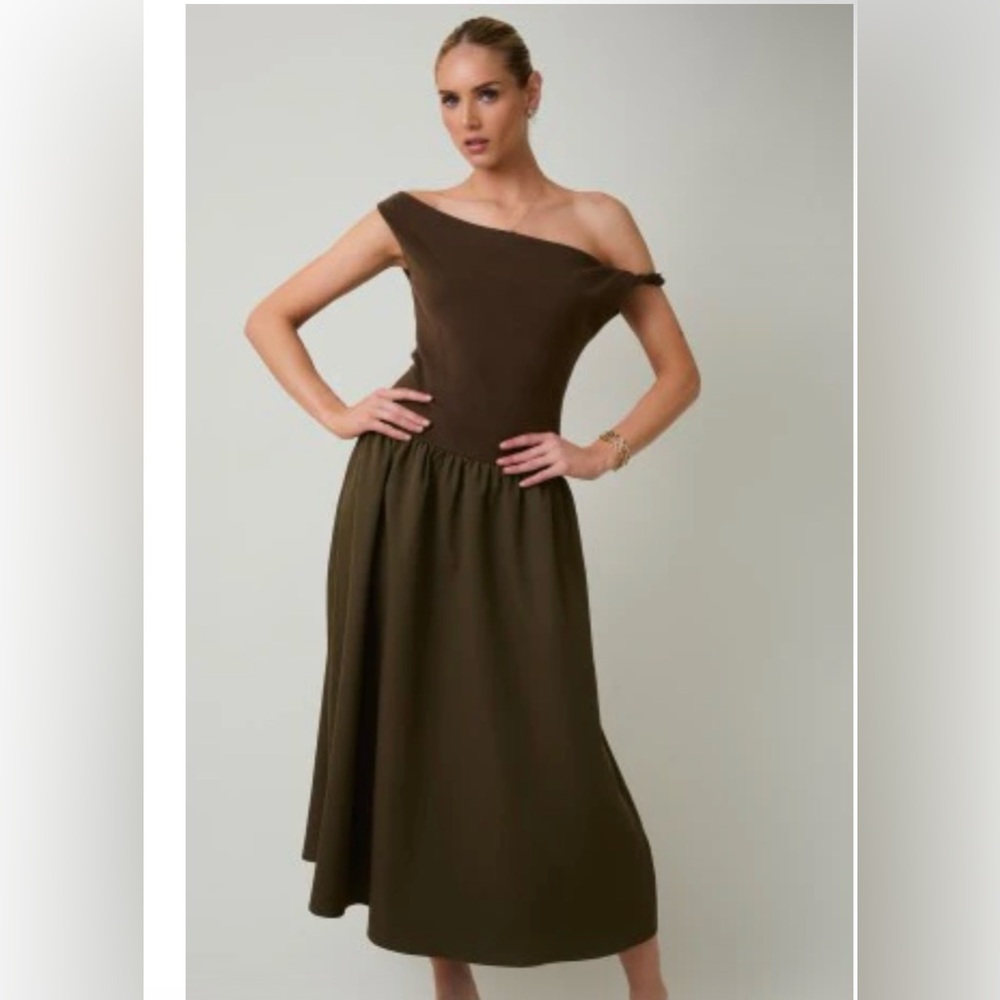 Chic One Shoulder Brown Dress